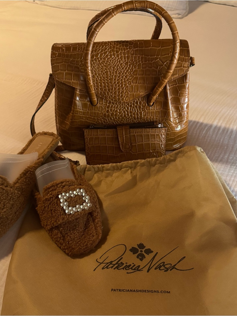 Patricia Nash Croc-Embossed Tan Leather Shoulder Bag